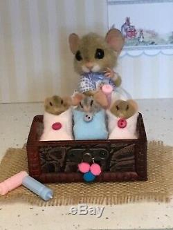 Needle Felted Mouse Lou & Triplets Handmade Ooak Mice Gift Teddy By Suzanne