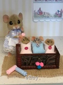 Needle Felted Mouse Lou & Triplets Handmade Ooak Mice Gift Teddy By Suzanne