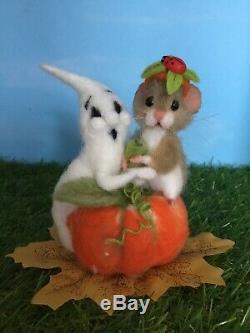 Needle Felted Mouse Truffles Ghost Halloween Teddy Mice Ooak By Suzanne