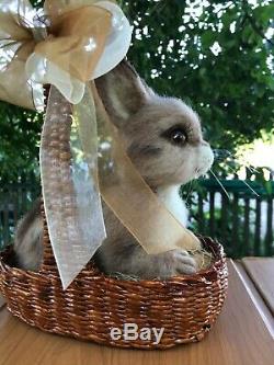 Needle-felted-wool-handmade-OOAK-Rabbit in a basket