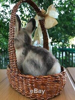 Needle-felted-wool-handmade-OOAK-Rabbit in a basket