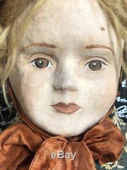 OOAK 36 Papier-mâché  Artist Doll Painted Face Original Antique Clothes