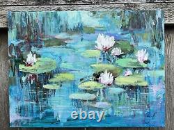 OOAK Abstract Water lilies Pond Original Painting 24x18