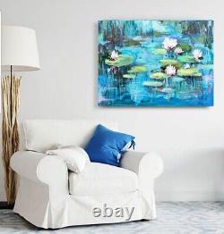 OOAK Abstract Water lilies Pond Original Painting 24x18