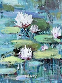 OOAK Abstract Water lilies Pond Original Painting 24x18