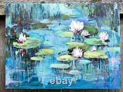 OOAK Abstract Water lilies Pond Original Painting 24x18