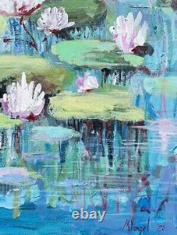 OOAK Abstract Water lilies Pond Original Painting 24x18