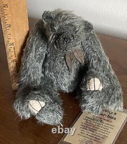 OOAK Artist Becky's Bear-bies Mohair Mini Gray Bear SmokeyMint Tag