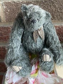 OOAK Artist Becky's Bear-bies Mohair Mini Gray Bear SmokeyMint Tag