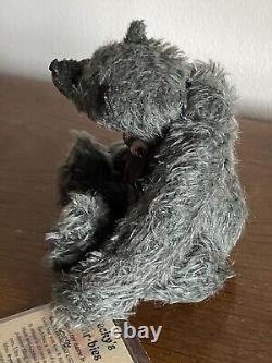 OOAK Artist Becky's Bear-bies Mohair Mini Gray Bear SmokeyMint Tag