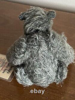 OOAK Artist Becky's Bear-bies Mohair Mini Gray Bear SmokeyMint Tag