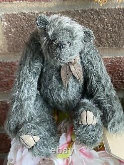 OOAK Artist Becky's Bear-bies Mohair Mini Gray Bear SmokeyMint Tag