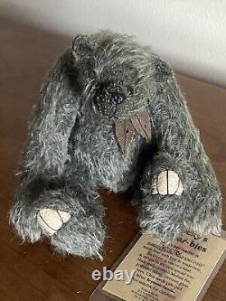 OOAK Artist Becky's Bear-bies Mohair Mini Gray Bear SmokeyMint Tag