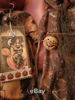 OOAK Artist Made Primitive CLOTH RAG DOLLS pair handmade primitive pumpkin