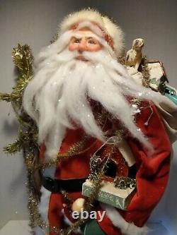 OOAK Artist Santa Claus Doll by Lois Clarkson carrying Antique Toys