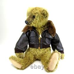 OOAK Artist Teddy Bear SHARON BARRON Charles vintage 16 mohair Aviator jacket