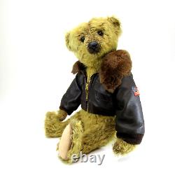 OOAK Artist Teddy Bear SHARON BARRON Charles vintage 16 mohair Aviator jacket