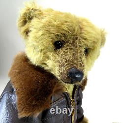 OOAK Artist Teddy Bear SHARON BARRON Charles vintage 16 mohair Aviator jacket