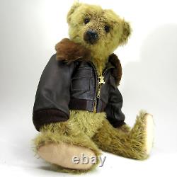 OOAK Artist Teddy Bear SHARON BARRON Charles vintage 16 mohair Aviator jacket