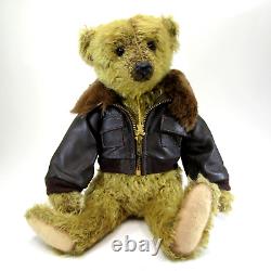 OOAK Artist Teddy Bear SHARON BARRON Charles vintage 16 mohair Aviator jacket