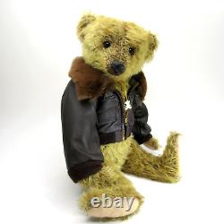 OOAK Artist Teddy Bear SHARON BARRON Charles vintage 16 mohair Aviator jacket