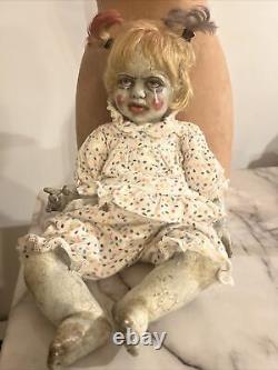 OOAK Creepy Horror Artist Porcelain Doll 22 Haunted Harlequin Baby