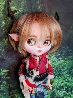 OOAK Custom Blythe Doll SWEET TOOTH (Gus) withAccessories & Wooden Stand