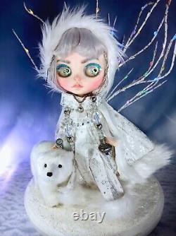 OOAK Custom Blythe Doll Snow Maiden withAccessories 10 Wooden Stand & Polar Bear