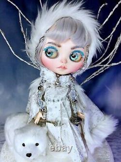 OOAK Custom Blythe Doll Snow Maiden withAccessories 10 Wooden Stand & Polar Bear