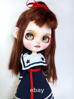 OOAK Custom Blythe DollBrown Hair Sailor withClothes & Accessories