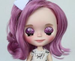 OOAK Custom Neo TBL Factory Fake Blythe Doll Lavender Hair Happy Face Girl