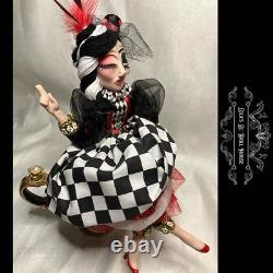 OOAK Gothic Harlequin Jester Skull Clown Doll Masquerade Artist by Lola Dolores