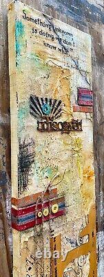 OOAK Handmade Assemblage Art Canvas Signed by Artist Discover
