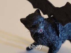 OOAK Handmade Bat Wing Black Cat Dollhouse Sculpture Realistic 112