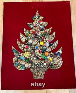 OOAK Huge 30x20 Light Uppable! COLOR! Red Velvet Vtg Jewelry Christmas Tree Art