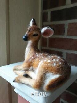 OOAK Needle Felted Deer Fawn Animas Wool Sculpture by Tatiana Trot