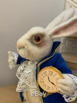 OOAK Needle Felted White Rabbit Alice in Wonderland Sculpt Bear