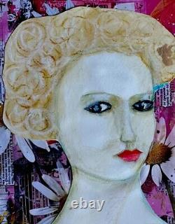 OOAK On Paper Collage Framed Ruth A. 11x14 Portrait Contemporary Folk Art