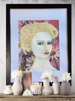 OOAK On Paper Collage Framed Ruth A. 11x14 Portrait Contemporary Folk Art