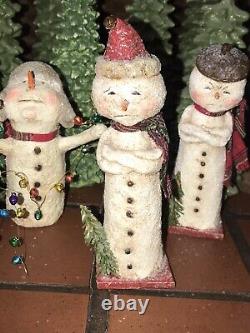 OOAK Primitive Pouting Snowman Christmas Americana Folk Art Figurine Signed