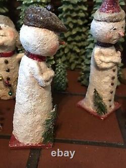 OOAK Primitive Snowman Americana Folk Art Christmas Figurine Signed