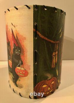 OOAK VINTAGE HALLOWEEN LAMPSHADE HANDMADE by Artist PostCard Black Cat Witch JOL
