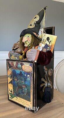 OOAK Witch in a Box Halloween Decoration Handmade Artist Signed 22 x 12