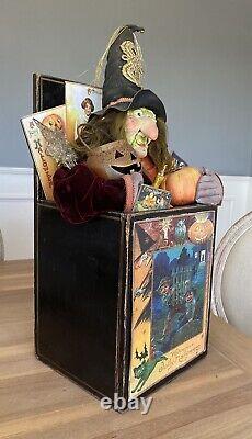 OOAK Witch in a Box Halloween Decoration Handmade Artist Signed 22 x 12