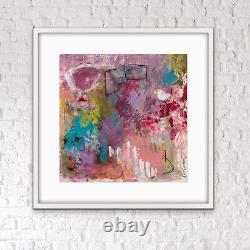 OOAK painting art Contemporary Abstract Expressionism Pinks RedVivid Color byKat