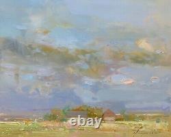 Ochre Clouds, landscape Original Oil painting, Handmade artwork, One of a kind