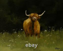 Original Oil painting hand painted one of a kind art highland cattle by j payne