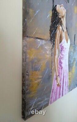 Original oil painting, Girl in the rain, Ukrainian artist 20x24