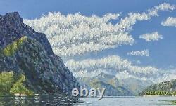 Original oil painting, swans on the lake, Ukrainian artist 27.5x27.5