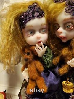 Pair of Lulu Lancaster ooak art dolls Victorian vampire conjoined twins handmade
